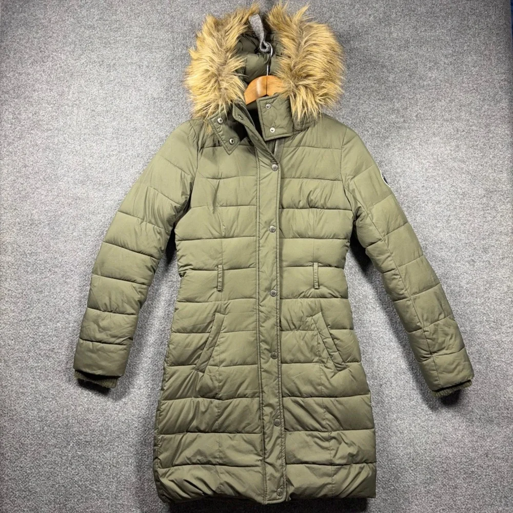 Abercrombie Fitch Jacket Womens Extra Small Ultra Parka Sherpa Lined Olive Green